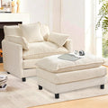 cinkehome Oversized Accent Chair with Ottoman Comfy Upholstered Armchair with Deep Seat Overstuffed Lounge Chair for Living Room Reading Nook (Beige Chenille)