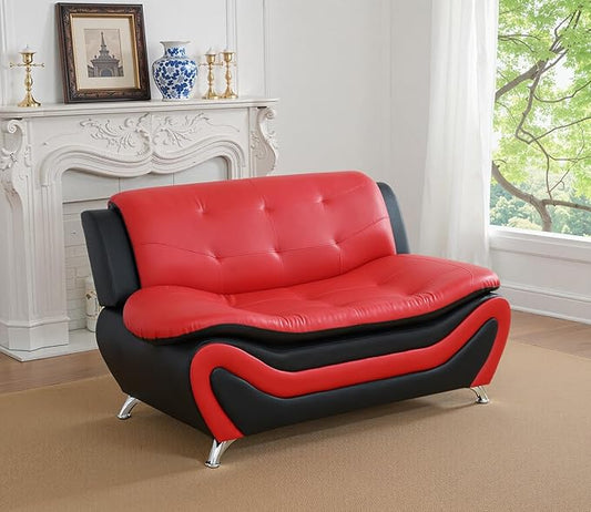Leather Couch SetLeather Sectional Sofa for Living Room Furniture Sets Loveseat Sofa 1-Piece for Living Room/Office/Bedroom/Apartment(Red &amp Black)