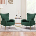 Living Room Chairs Set of 2 Modern Velvet Accent Chairs with Lumbar Pillow High Back Armchair Arm Chairs with Gold Metal Legs for Bedroom Green