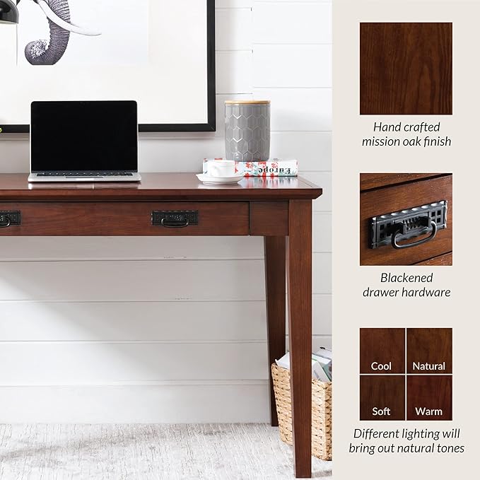 Leick Home 82400 Mission Writing Computer Desk with Drop Front Keyboard Drawer for Home Office Solid Wood Mission Oak