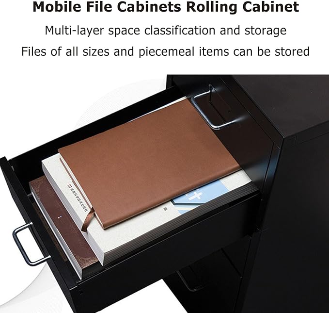 Mobile Metal Filing Cabinet Bathroom Cabinets Craft Storage Organization Locking Storage Dresser Cabinet with Wheels Makeup Drawer Unit for Closet/Bedroom/Office