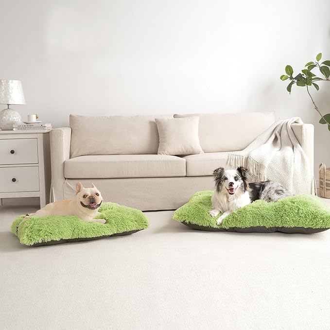 EHEYCIGA Fluffy Dog Crate Bed for Large Dogs Plush Faux Fur Crate Pad Calming Anti Anxiety Large Dog Bed Washable Soft Warm Mat with Non-Slip Bottom Green