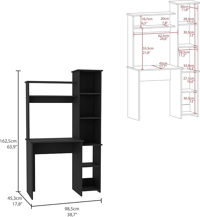 Versalles Writing Desk with Shelves and Cubbies - Black - Home Office Furniture