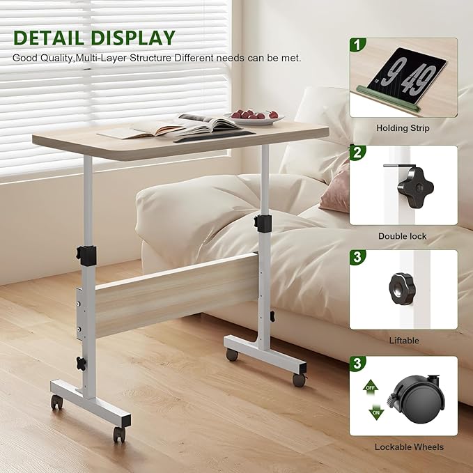 Small Standing Desk Adjustable Height Rolling Computer Desk Portable Laptop Desks with WheelsBlack