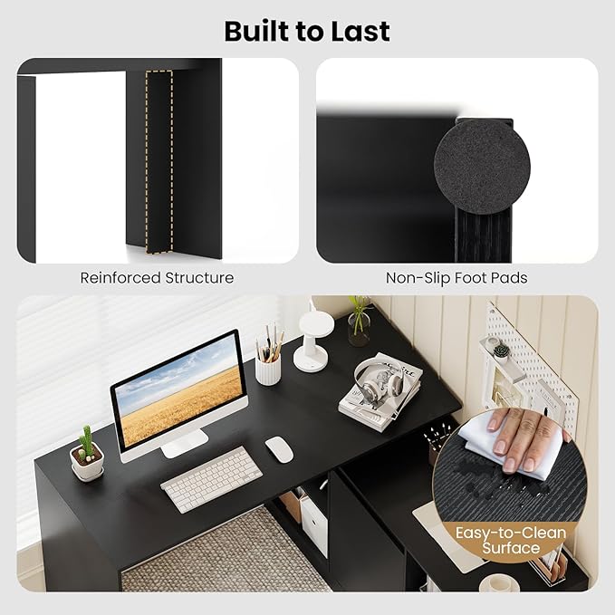 Tangkula L-Shaped Computer Desk 48 Reversible Corner Writing Desk with 2-Way Cabinet &amp 4 Storage Compartments Modern Executive Desk Laptop Workstation for Home Office (Black)