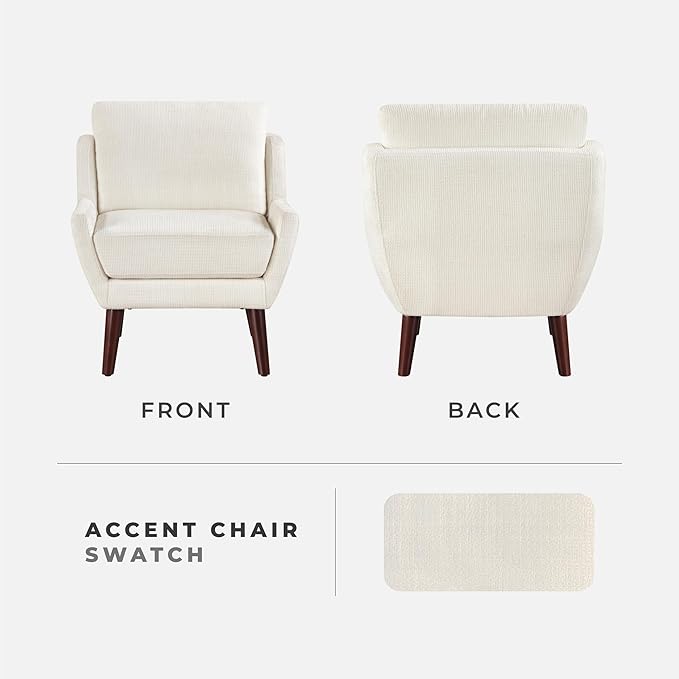 Lexicon Modern Wingback Accent Chair Chenille Fabric Upholstered Lounge Reading Arm Chair Solid Wood Legs for Living Room Bedroom Supportive Padded Pocket Coil Seat Easy Assembly Beige