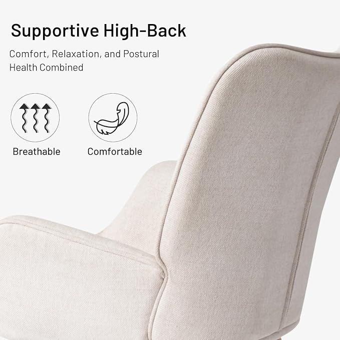 FurnitureR Upholstered Tufted Wingback Chair Fabric Living Room Leisure Chair Comfortable Stylish with Solid Wood Legs Accent Armchairs High Back Ergonomic for Bedroom/Lounge Beige/Oak