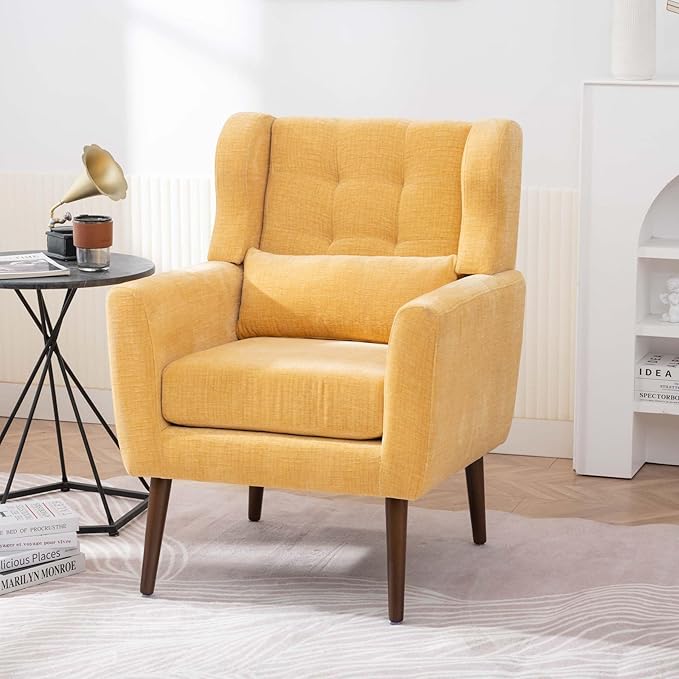 Modern Accent Chair&ampWingback Chair&ampLiving Room Chairs ComfySmall Arm Chair&ampClub Chair&ampSide Chairs for Living RoomSingle Chairs Living Room with Waist Pillow for Small SpaceOffice (Y