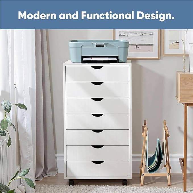 Mobile File Cabinet 7 Drawer Mobile File Cabinet Under Desk Storage Organization with Wheels Vertical Filing Chest Rolling Wood Small Desk White