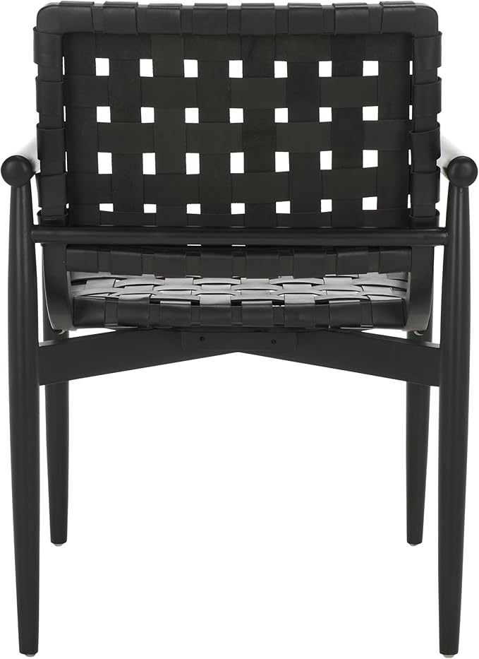 SAFAVIEH Home Collection Dionne Black Solid Wood/Black Leather Woven Accent Chair (Fully Assembled)