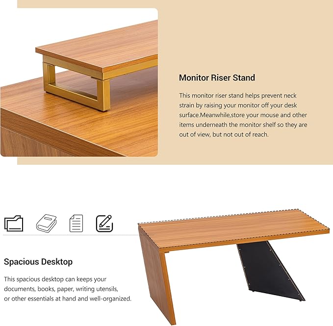 63 Modern Executive DeskRustic Industrial Wooden Writing DeskStudy Desk with Monitor StandRectangular Computer Desk for Home OfficeLiving RoomTeak