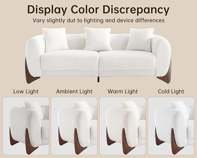 Morden Fort 2 Piece Cloud Couch Set Modern Sherpa Boucle Sofa Set with Wood Legs Skin-Friendly Minimalist Upholstered Comfy Couch Sofas for Living Room 3-Seater Sofa &amp Tilt Back Chair Off Whit