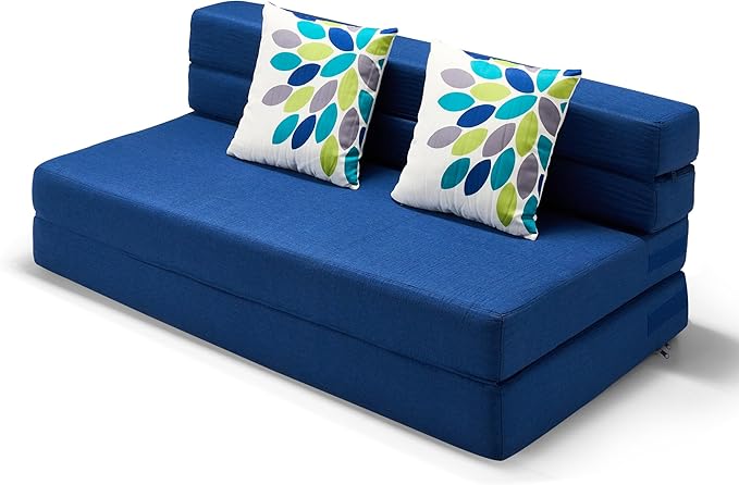 ARTPLAN Convertible Folding Sofa Bed High-Density Memory Foam Sofa with a Fluffy Pillow Modern Futon Floor Couch Guest Twin Bed for Living Room/Dorm/Guest Use/Home Office/ApartmentDark Blue