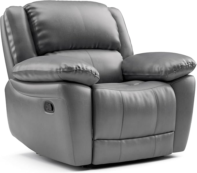 Furniture of America Sorin Modern Leather Recliner Chair with Pillow Armrests and High Density Foam Reclining Sofa Comfortable Couch for Living Room Office FSC Certified Dark Gray