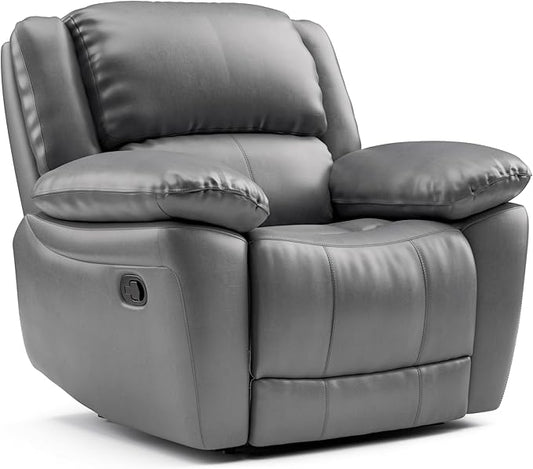 Furniture of America Sorin Modern Leather Recliner Chair with Pillow Armrests and High Density Foam Reclining Sofa Comfortable Couch for Living Room Office FSC Certified Dark Gray
