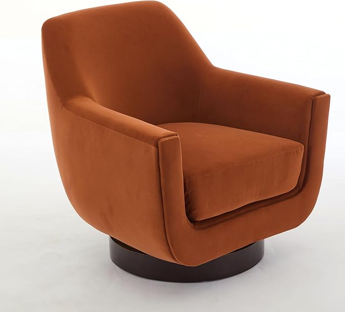 Swivel Chair Velvet Accent Chair Armchair Round Barrel Chair U-shaped Fully Assembled Chair for Living Room Bedroom (Burnt Orange)