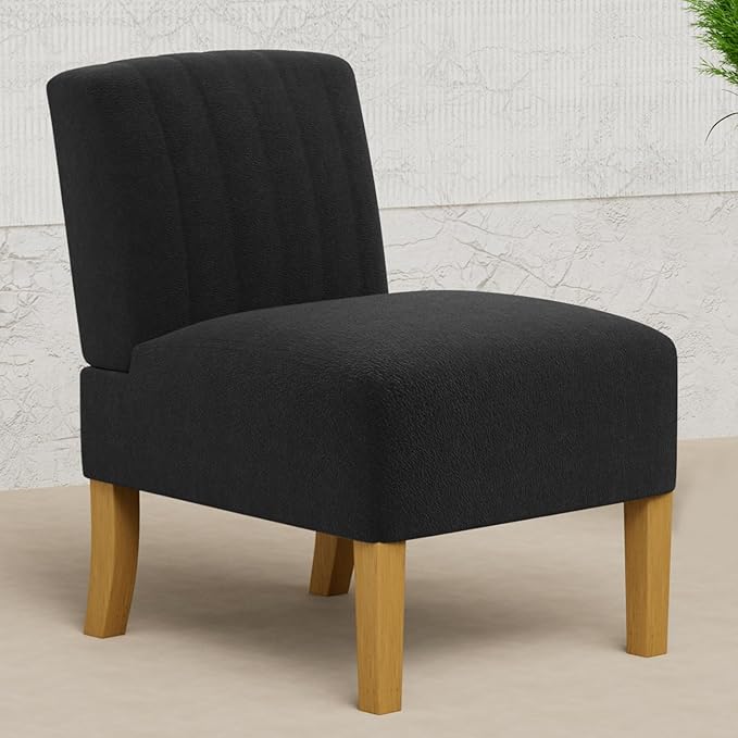 Gaussen Armless Accent Chairs for Living Room Modern Slipper Chair Living Room Chairs with Solid Wood Legs Makeup Vanity Chair Fabric Comfy Upholstered Arm Chair Accent Chair Side ChairNero