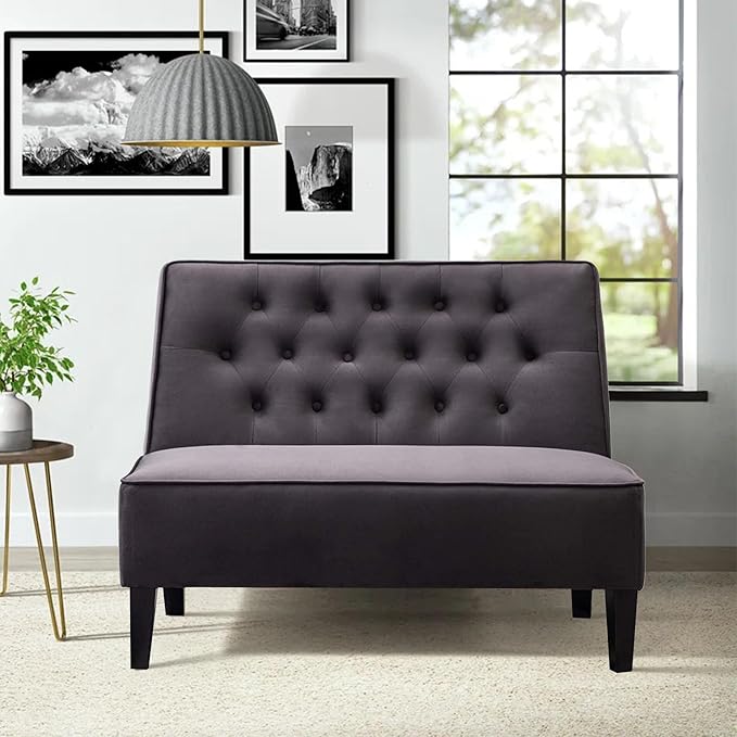 Alunaune Upholstered Loveseat Couch for Living Room Armless Bedroom Settee Small Love Seat Sofa Tufted Button Dining Room Bench - Dark Grey