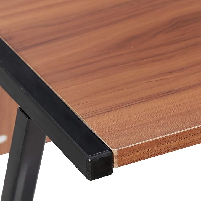 ZenStyle 55 L-Shaped Corner Computer Desk - Sturdy Steel Frame &amp Waterproof Surface Walnut Wood Grain Design for Home Office Gaming &amp Multipurpose Workstation