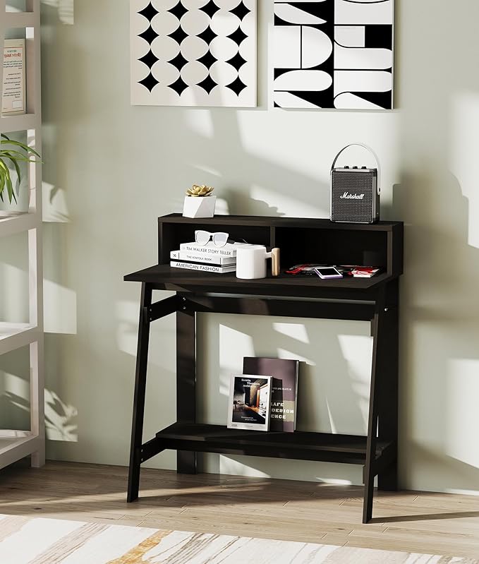 Small Desk for Bedroom Computer Desk Office Desk with Storage Corner Desk for Small Space Dark Brown