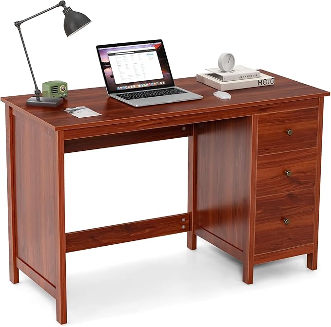 48 Inches Computer Desk Modern Writing Study Table with 3 Drawers Multifunctional Workstation Desk for Home Office Living Room Bedroom