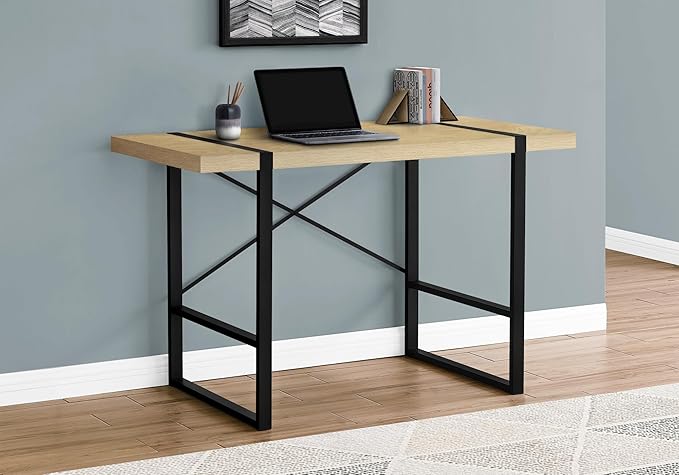 Computer Desk Home Office Laptop 48 l Work Natural Laminate Black Metal Contemporary Modern