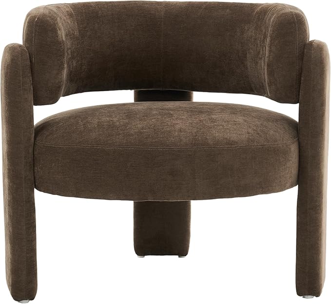 Modern Accent Barrel ChairMid Century Single Armchair with Curved Backrest Upholstered Side Reading Chair with 3 Legs Comfy Sherpa Chair for Bedroom and Living Room (Dark Brown Set of 1)