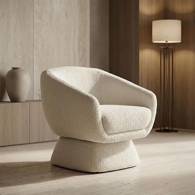 Modern 360 Degree Swivel Accent Chair28.74 Luxury Single Chair with Solid Wood FrameBoucle Sofa Chair Comfy Leisure Armchair for Living Room Apartment Game Reading Room Reception Space