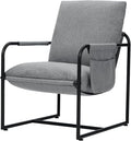 VANSPACE Modern Sling Accent Chair Comfy Living Room Chair with Side Storage Pocket Upholstered Armchair with Soft Cushion Bedroom Chair Metal Frame &amp Linen Fabric Cover