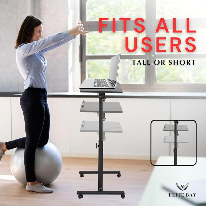Adjustable Work-from-Home Working Station – Compact Mobile Desk with MDF Tabletop &amp Steel Frame | Height Adjustable 58–90cm | Space-Saving Design | Black Finish | Ideal for Small Spaces Uses