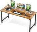 Sweetcrispy Small Computer Desk63 Inch Office Writing Work Desk with Metal Frame Wooden Tabletop Student Study Home Bedroom Table with X-Shaped Reinforcement Brown