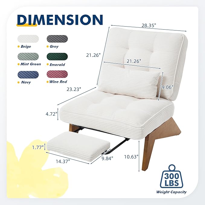 Accent Chair with Ottoman Adjustable Backrest Stripe Living Room Chair Indoor Lounge Chair with Build-in Footrest Set Modern Chair Cozy Reclining Chair for Reading Room Beige