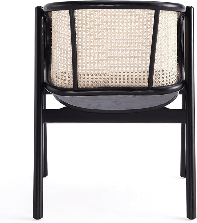 Manhattan Comfort Versailles Rattan Cane Accent Chairs Set of 1 - Solid Ash Wood Frame Ergonomic Curved Seat Fully Assembled Armchair for Living Room Black/Natural