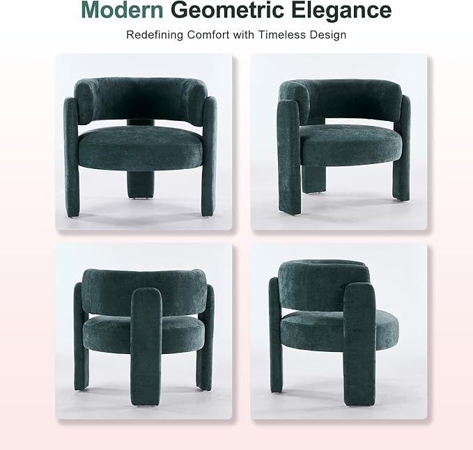 Modern Accent Barrel ChairMid Century Single Armchair with Curved Backrest Upholstered Side Reading Chair with 3 Legs Comfy Sherpa Chair for Bedroom Home Office Living Room (GreenSet of 2)