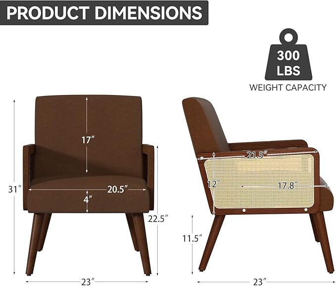 Rattan Arm ChairAccent Chair for Living Room Modern Dinning Chair for Kitchen Lounge Chair Indoor for Reading Room Brown