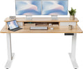 FEZIBO 55 x 24 Inch Height Adjustable Electric Standing Desk with Double Drawer Computer Desk Home Office Stand Up Table with 4 Height-Adjustable Feets &amp 2 Hooks Maple