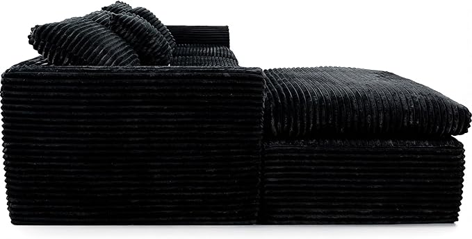 L-Shaped Corner Corduroy Sectional Sofa 4 Seat Modular Boneless Sofa Foam Cloud Couch with Movable Ottoman and Toss PillowsModern Deep Seat Convertible Chaise Sofa