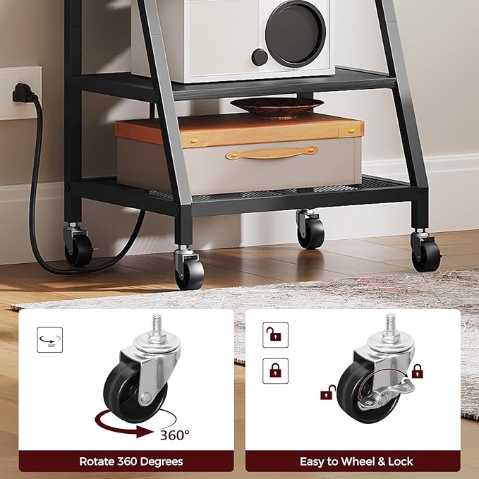 Rolling TV Stand with Mount Corner TV Console with Wheels Up to 55 Inches Entertainment Center with Storage Small TV Stand with Power Outlet for Living Room Bedroom Black TVBK117E01