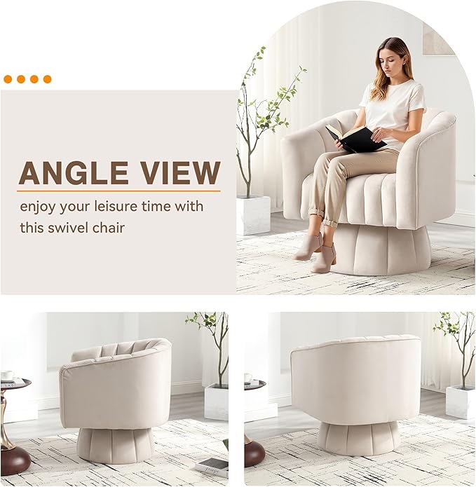 YSICK Swivel Accent Chair360°Swivel Barrel Chairs Mid-Century Chair with Wide Upholstered Modern Velvet Fabric Round Armchair for Living Room Lounge Bedroom