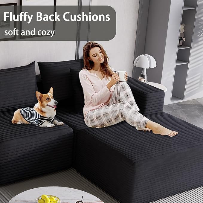 Modular Cloud Sectional Sofa – Oversized Deep Seat Couch with Pillows Convertible Foam SofaFreely Configurable for Living Room Apartment Bedroom (Black 3 Seater+3 Ottoman)