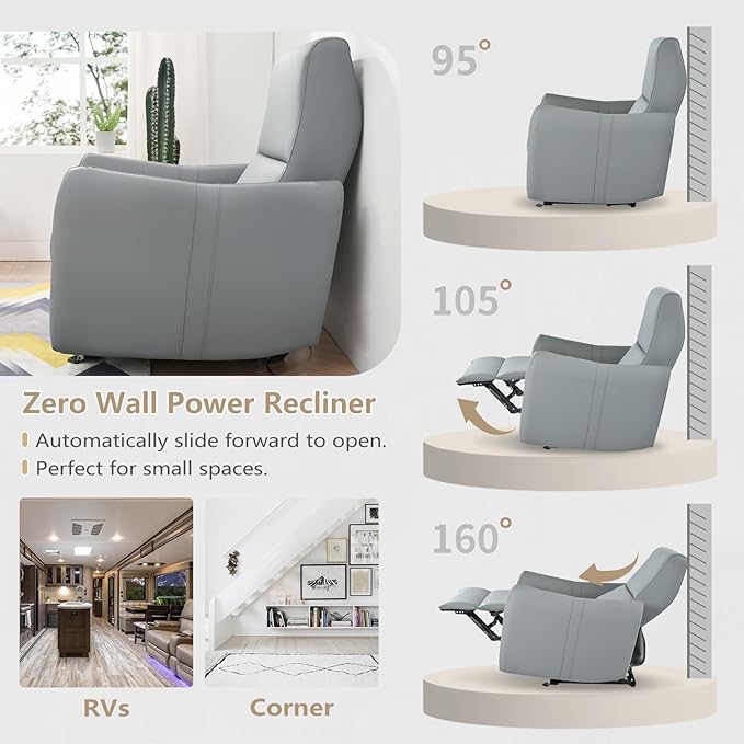 cinkehome Wall Hugger Power Recliners for Small Spaces Electric Recliners with USB Modern RV Recliner Chair for Living Room Apartment Grey