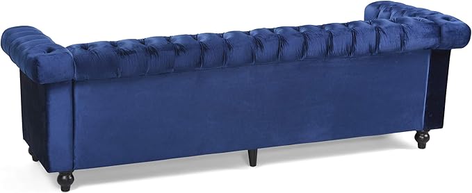 GDFStudio Noble House Parkhurst Tufted Chesterfield Velvet Sofa in Midnight Blue and Brown