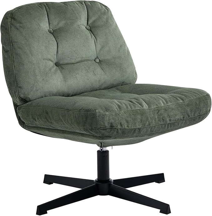 Nouhaus Balloon Criss Cross Chair Cross Legged Swivel Vanity Chair with Wide Comfy Padded Seat Armless No Wheels Fabric Modern Home Lounge Chairs for Living RoomBedroom(Green)