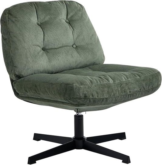 Nouhaus Balloon Criss Cross Chair Cross Legged Swivel Vanity Chair with Wide Comfy Padded Seat Armless No Wheels Fabric Modern Home Lounge Chairs for Living RoomBedroom(Green)