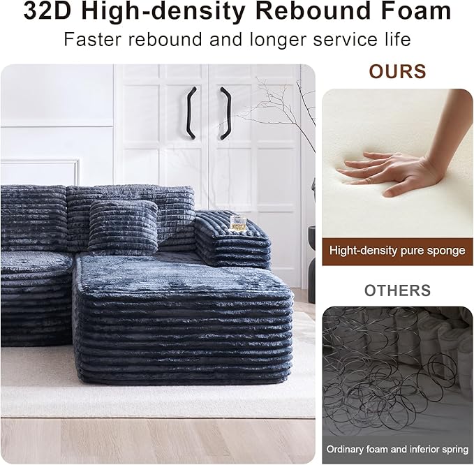 2026 New Cloud Sectional Couch with L-Shape Chaise Built-in Cup Holder &amp Storage Pocket Boneless Couch for Living Room Bedroom No Assembly Required (Dark Grey Right Facing Chaise)