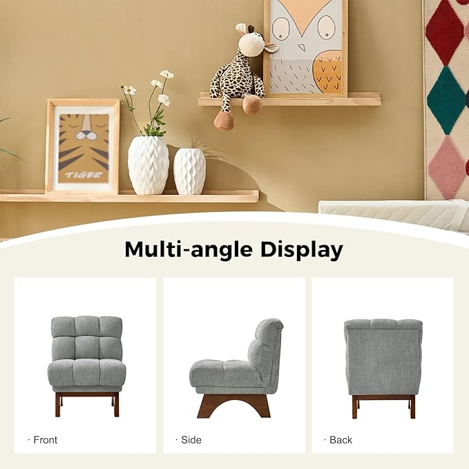 HULALA HOME Modern Chenille Fabric Armchair with Wood Legs Comfy Upholstered Reading Accent Chairs for Living Room (Set of 2 Grey)