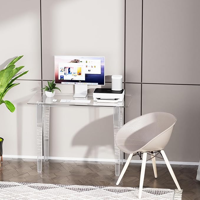 Modern Clear Acrylic Desk for Home Office - Multi-Purpose Study Table with Extended Surface Sturdy Lightweight Design Transparent Console &amp Entryway Table (42.5 Inch)