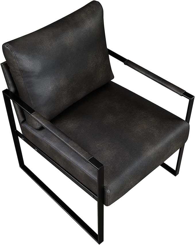 Lexicon Modern Accent Chair Faux Leather Upholstered Living Room Chair With Wrapped ArmrestsArm Chair With Black Metal FrameComfy Single Chair For Living Room/Bedroom/Reading Room/OfficeDark Brown