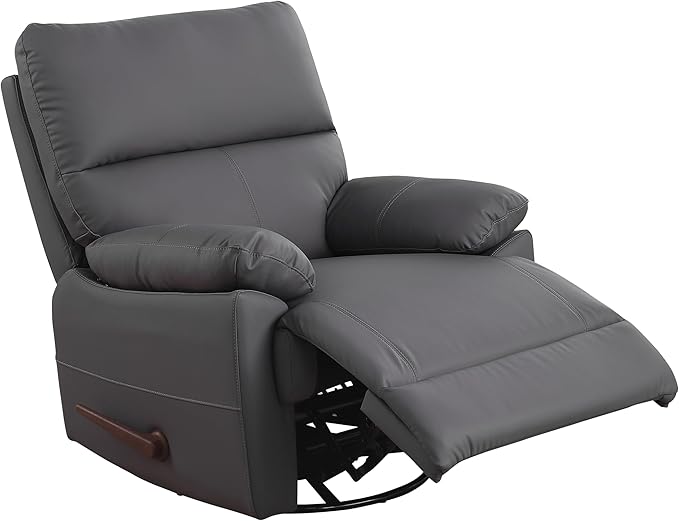 Manual Recliner Chair with Lever Handle 360° Swivel Elderly Rocker Recliner Chairs Single Seat upholstered Recliner Sofa Chair for Living Room Apartment (Dark Grey)