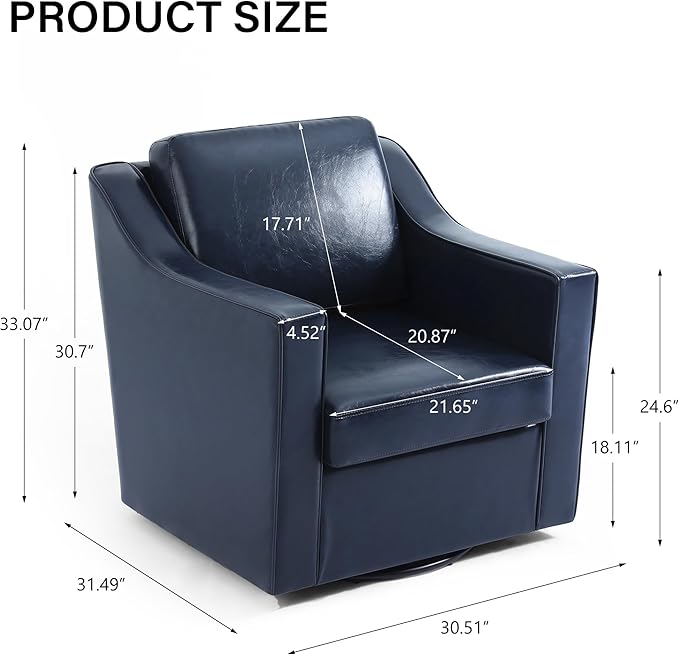 Swivel Accent Chair Modern Round Barrel Arm Chair for Living Room Bedroom Comfy Club Reading Chairs for Adults (Leather Navy Blue Set of 2)